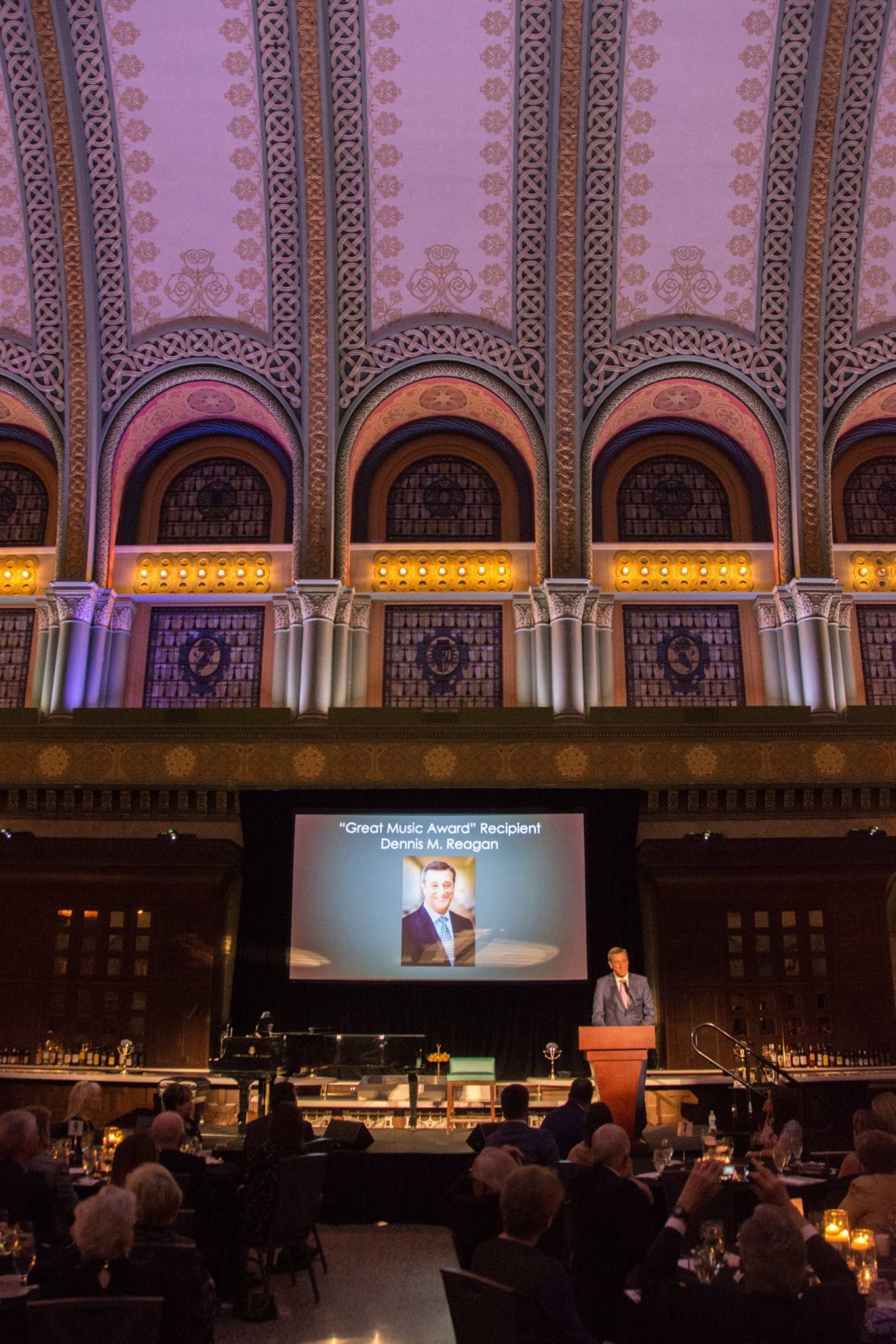 Dennis M. Reagan speaks after receiving the "Great Music Award"